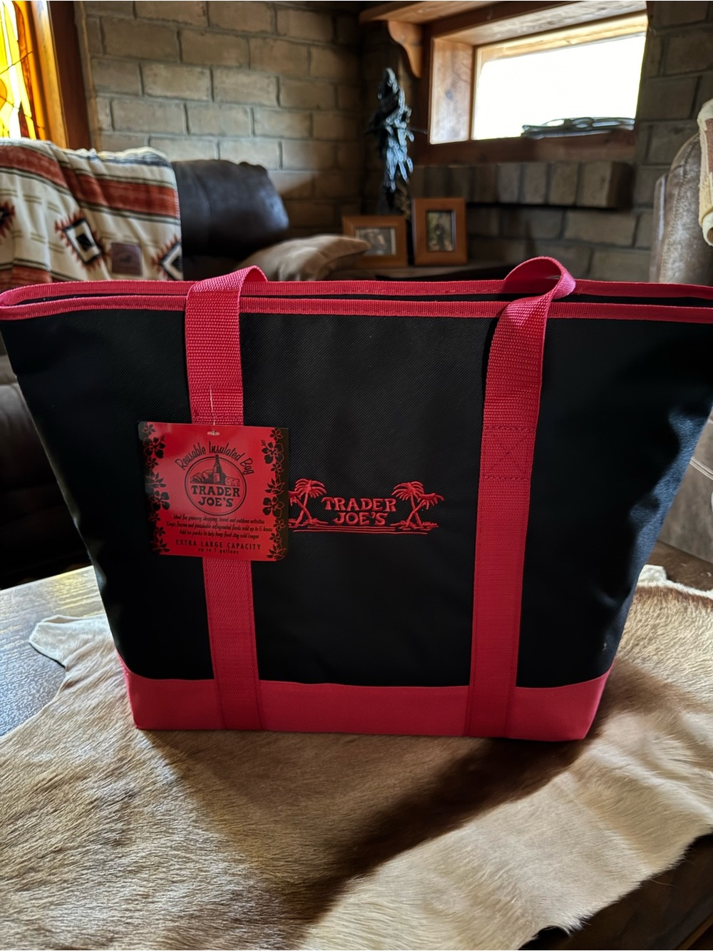 Trader Joe's Black and Red Tote Bag